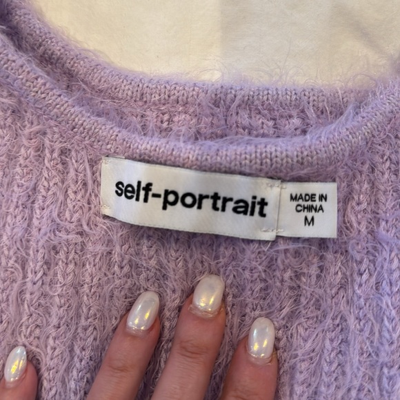 Self Portrait Fluffy Cropped Knit Top in Lilac, M - Picture 9 of 14